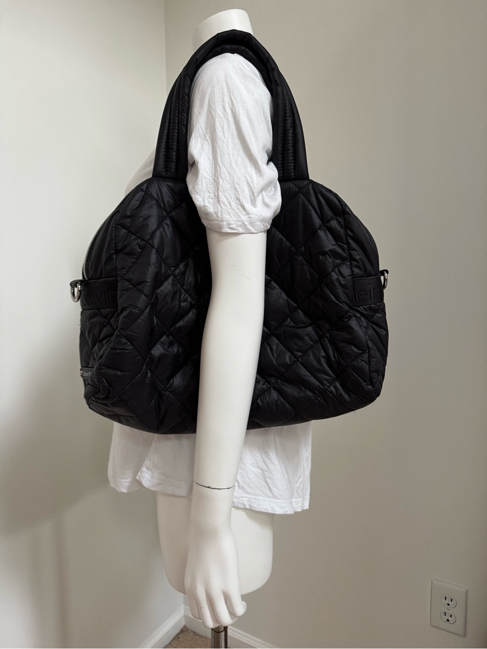 Calvin Klein Black Cocoon Quilted Nylon Tote with Padded Straps
